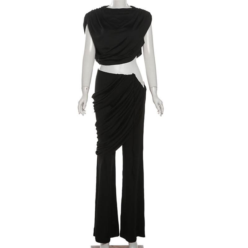 Chic Black Draped & Ruched Two-Piece Set | Your Fall & Holiday Event Essential