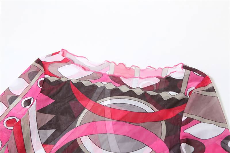 Fall & Holiday Glam: Geo-Abstract Mesh Maxi Dress - Long Sleeve Bodycon Statement