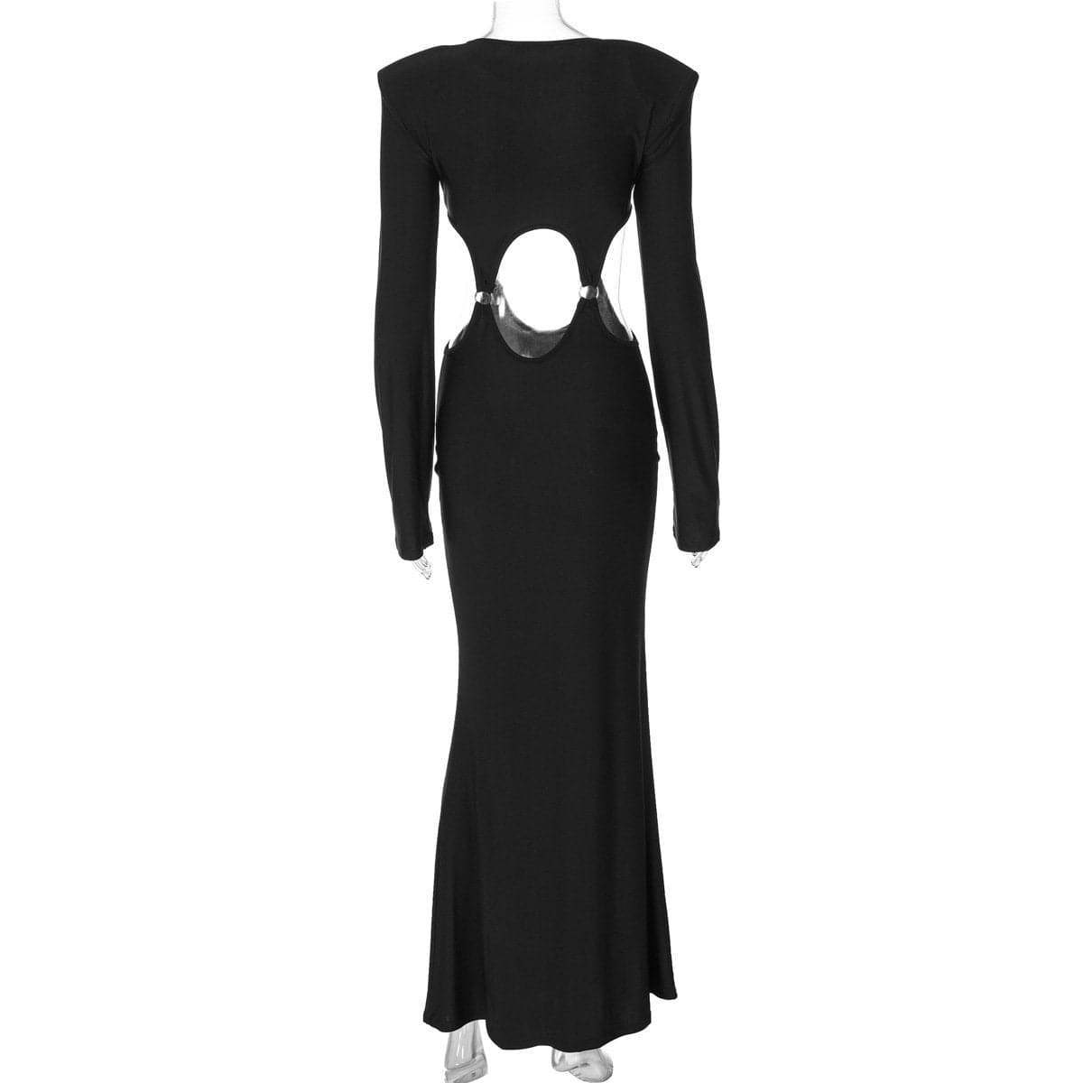 Alluring Black O-Ring Cut-Out Maxi Dress - Fall & Holiday Party Statement