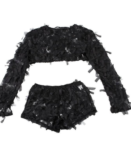 Spooky Chic Shredded Lace Crop Top & Shorts Set - Halloween & Party Ready