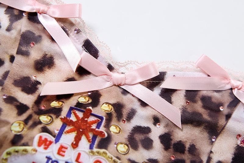 Vegas Vixen Pink Leopard Tube Top - Y2K Glam, Bows & Lace for Wild Fall Nights