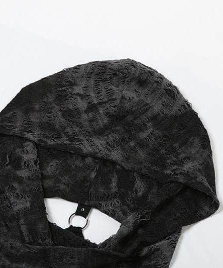 Mystique Velvet Cold Shoulder Cropped Hoodie | Edgy Studded Gothcore Top for Fall & Halloween