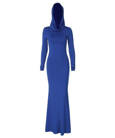Chic Royal Blue Hooded Maxi Dress - Long Sleeve Fall & Holiday Essential