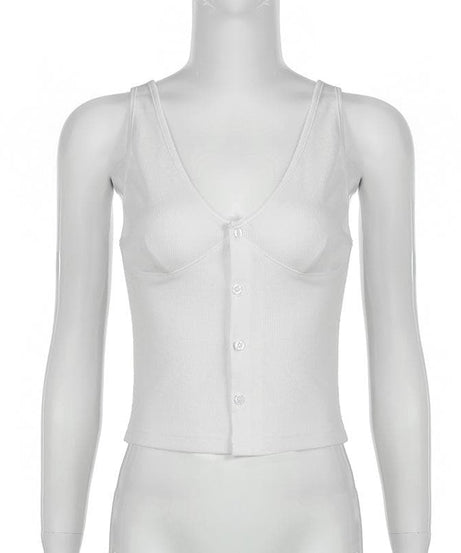 Cozy Chic Ribbed Button-Front V-Neck Crop Tank Top – Your Essential Fall Layering Piece