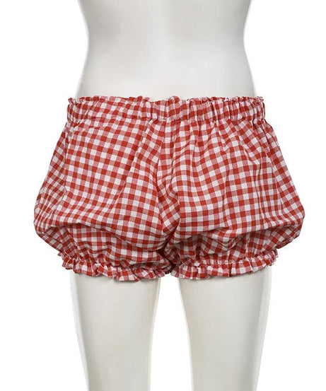 Sweet & Cozy Red Gingham Ruffle Lounge Shorts with Bow - Effortless Fall Comfort