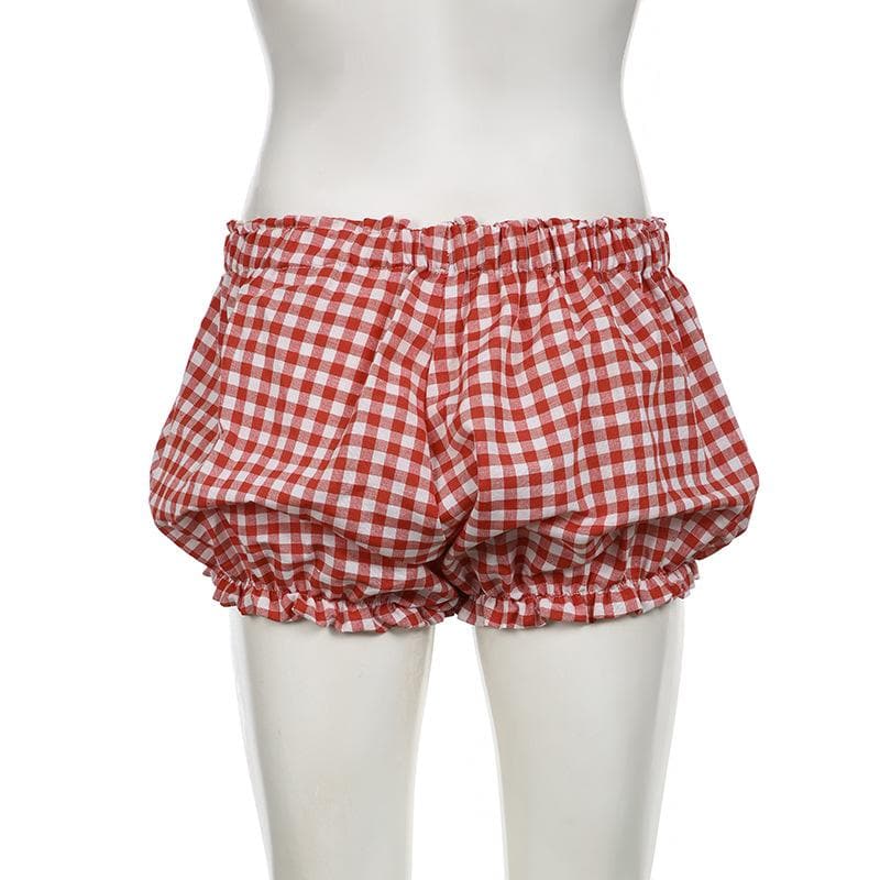 Sweet & Cozy Red Gingham Ruffle Lounge Shorts with Bow - Effortless Fall Comfort