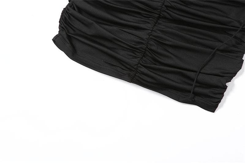 Dark Romance Black Rose Halter Ruched Bodycon Mini Dress - Fall & Holiday Party Ready