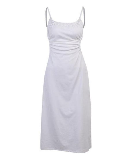 Effortless Chic: White Side Cut-Out Tie-Back Midi Dress - Perfect for Fall Events & Vacations