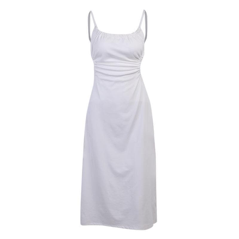Effortless Chic: White Side Cut-Out Tie-Back Midi Dress - Perfect for Fall Events & Vacations