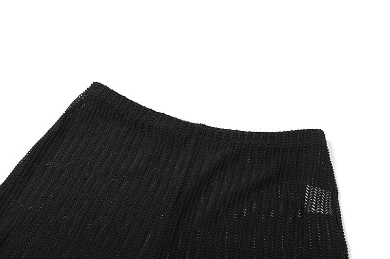 Fall Getaway Essential: Sheer Ribbed Knit Halter Crop Top & High-Waist Leggings Set - Resort & Festival Ready