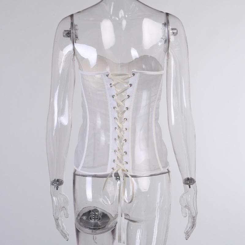 Chic Black Strapless Mesh Corset Bustier Top with Boning & Lace-Up Back - Your Fall Night Out Essential