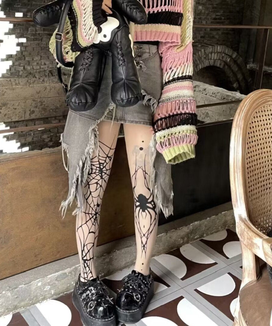 Killer Halloween Spider Web & Black Widow Sheer Tights | Edgy Spooky Season Essential