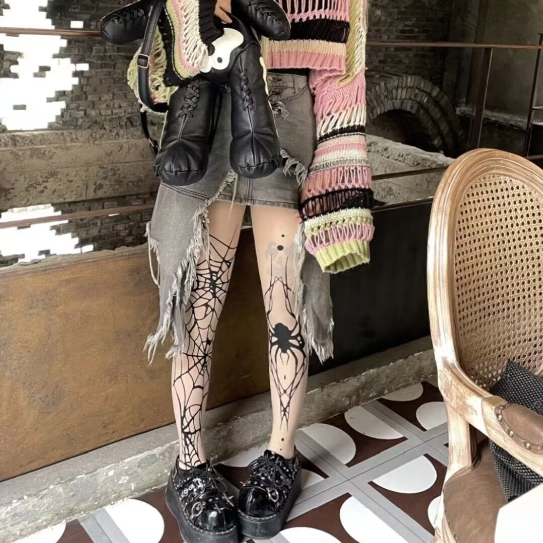 Killer Halloween Spider Web & Black Widow Sheer Tights | Edgy Spooky Season Essential