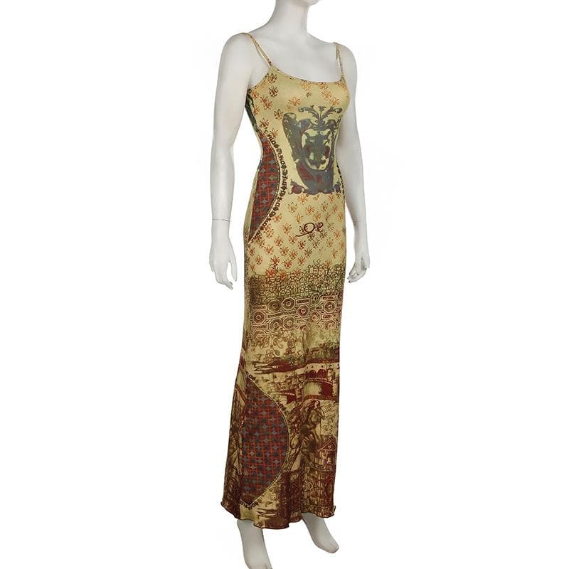 Renaissance Tapestry Print Cami Maxi Dress - Effortless Fall Style