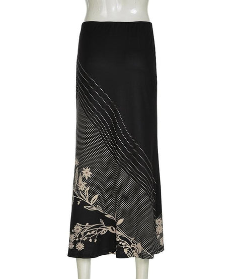 Midnight Bloom & Dot Maxi Skirt – Fall's Must-Have Bohemian Chic for American Women