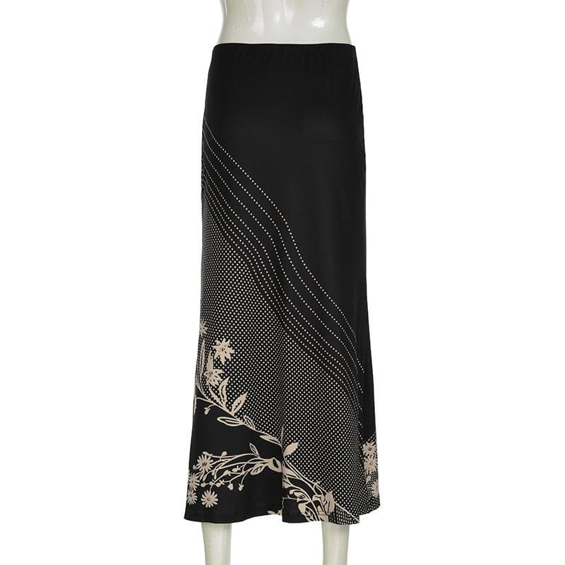 Midnight Bloom & Dot Maxi Skirt – Fall's Must-Have Bohemian Chic for American Women