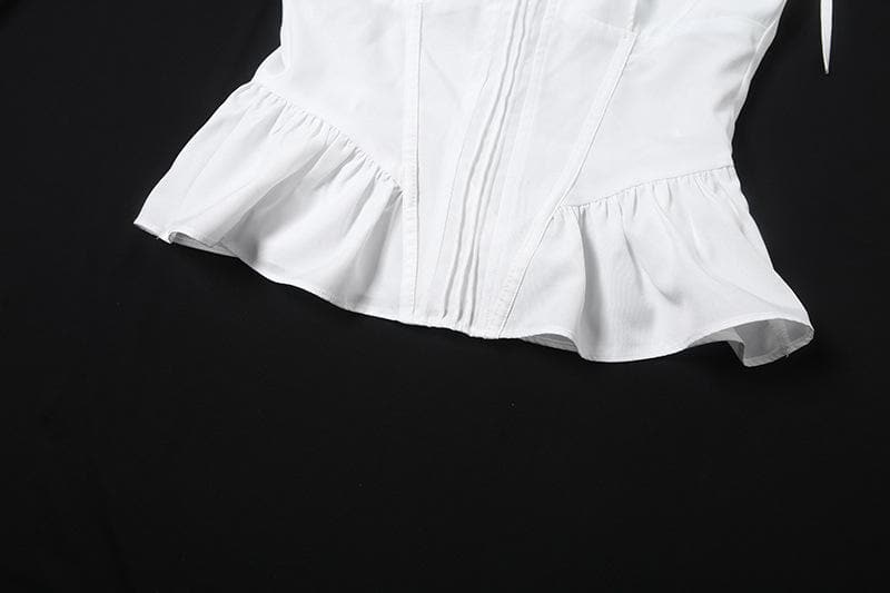 Elevate Your Fall Style: Chic White Corset Peplum Top with Tie Shoulders