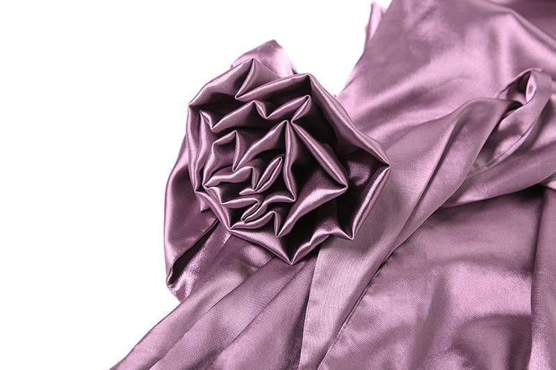 Plum Satin Halter Mini Dress: Cowl Neck Asymmetrical Drape for Fall & Holiday Parties