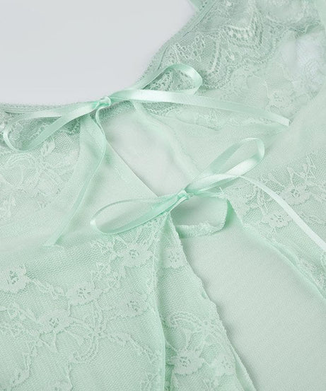 Whisper Blue Coquette Sheer Lace Tie-Front Top – Ethereal Fall Layering & Date Night Chic