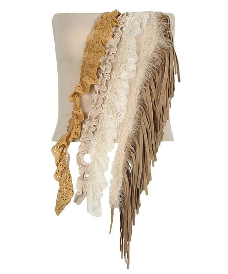 Fall Fringe Flair: Boho Layered Lace & Ruffle Tube Top for Women