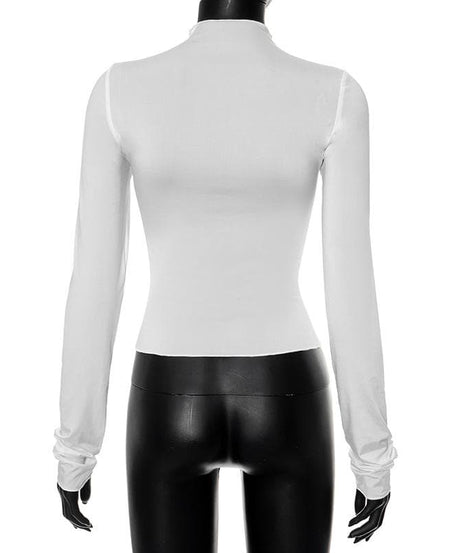 Flirty Coquette Pink Bow Sheer Mesh Mock Neck Top - Fall Layering & Party Essential