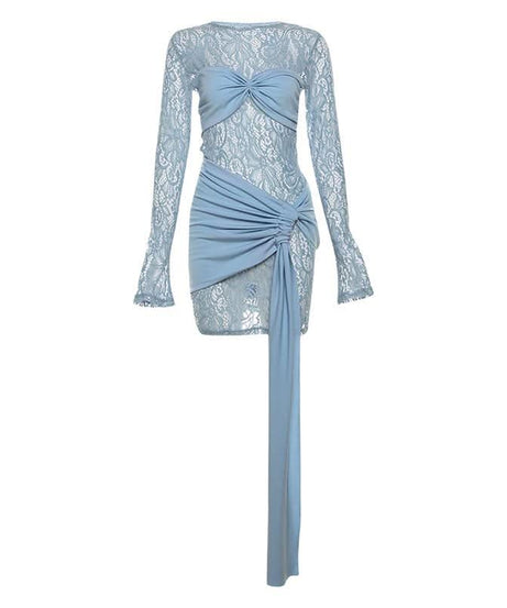 Alluring Lace & Ruched Mini Dress with Statement Tie - Fall & Holiday Party Perfect