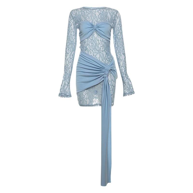 Alluring Lace & Ruched Mini Dress with Statement Tie - Fall & Holiday Party Perfect