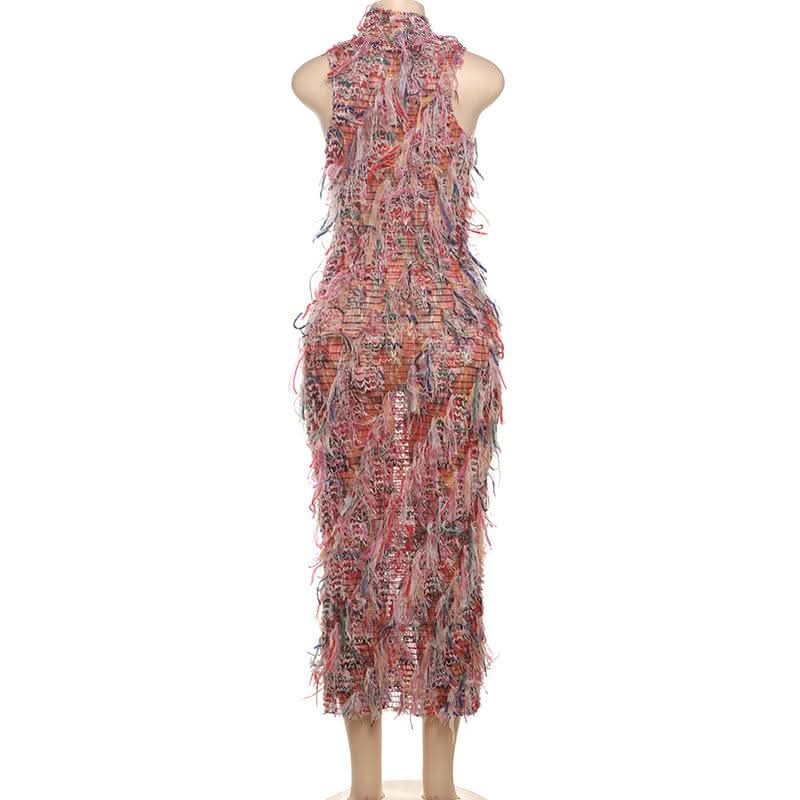 Showstopping Fringe Midi Dress – Vibrant Textured Style for Fall & Holiday Parties