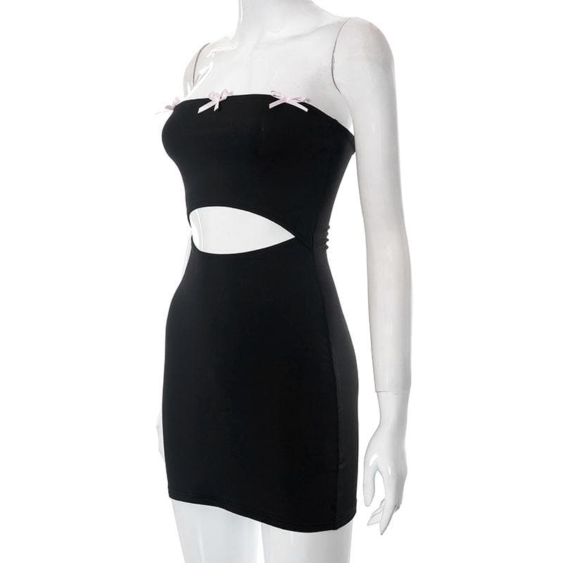 Sultry Black Cut-Out Mini Dress - Bowknot Strapless Bodycon for Fall Parties & Nights Out