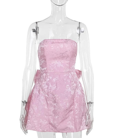 Blush Pink Floral Jacquard Strapless Mini Dress - Chic Fall Party & Homecoming Style