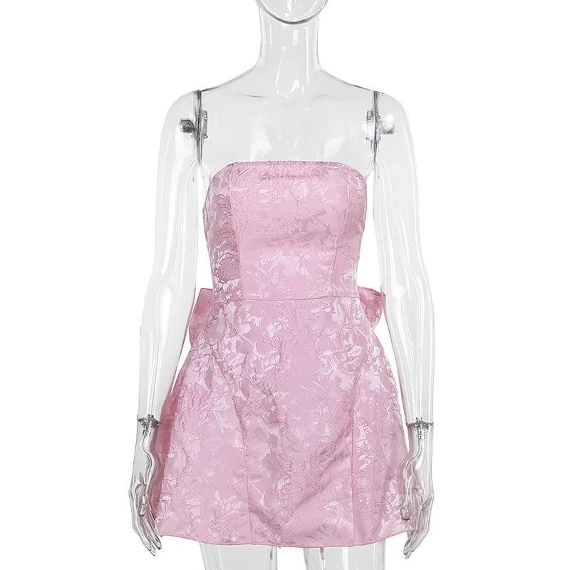 Blush Pink Floral Jacquard Strapless Mini Dress - Chic Fall Party & Homecoming Style