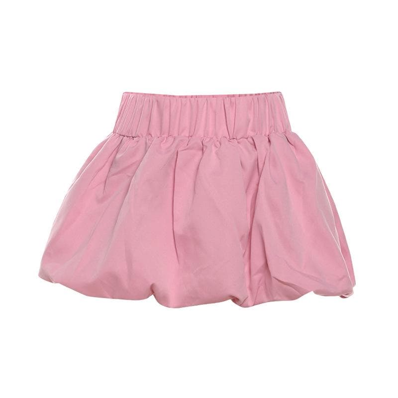 Flirty Pink Bubble Mini Skirt: High-Rise Ruched Style for Fall Fun & Party Nights