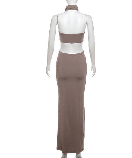The 'It Girl' Halter Neck Cutout Ruched Maxi Dress - Fall Parties & Vacation Ready