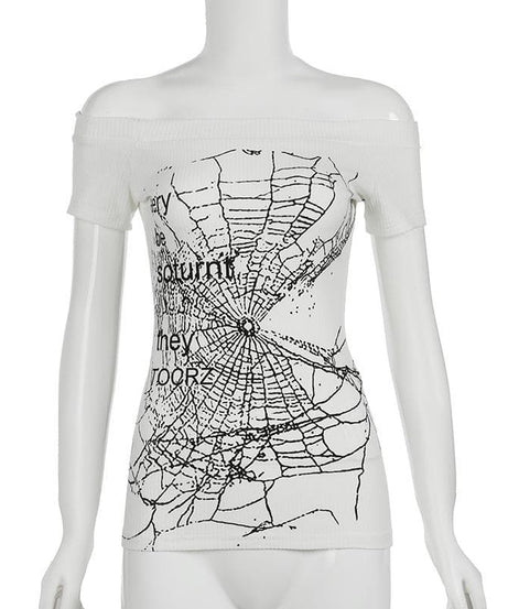 Haunted Web Off-Shoulder Ribbed Top | Edgy Fall Fashion & Halloween Ready