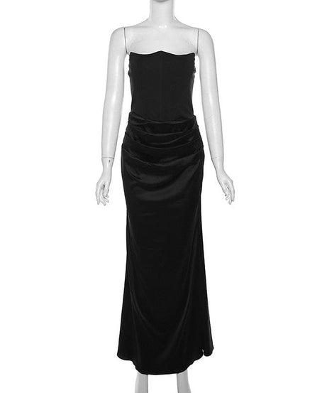 Timeless Black Strapless Ruched Maxi Gown - Essential for Fall & Holiday Galas