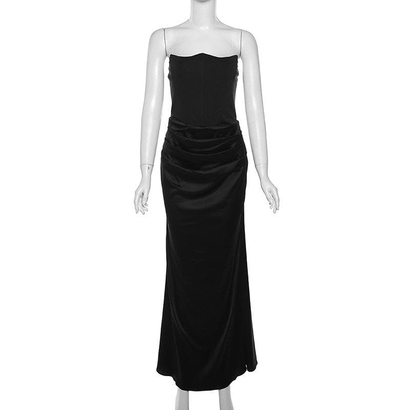Timeless Black Strapless Ruched Maxi Gown - Essential for Fall & Holiday Galas
