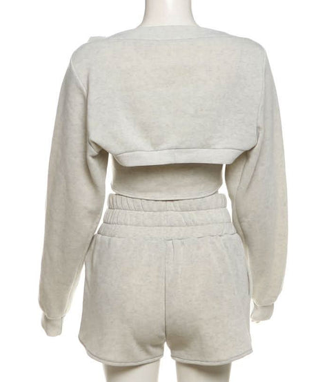 Chic Fall Comfort: Cozy Knit Shrug, Bandeau Top & Shorts Loungewear Set for Women