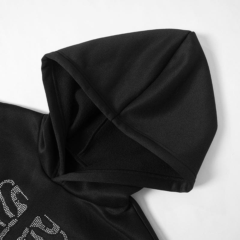 Spooky Chic Rhinestone Rib Cage Heart Hoodie - Cozy Oversized Fall & Halloween Fashion