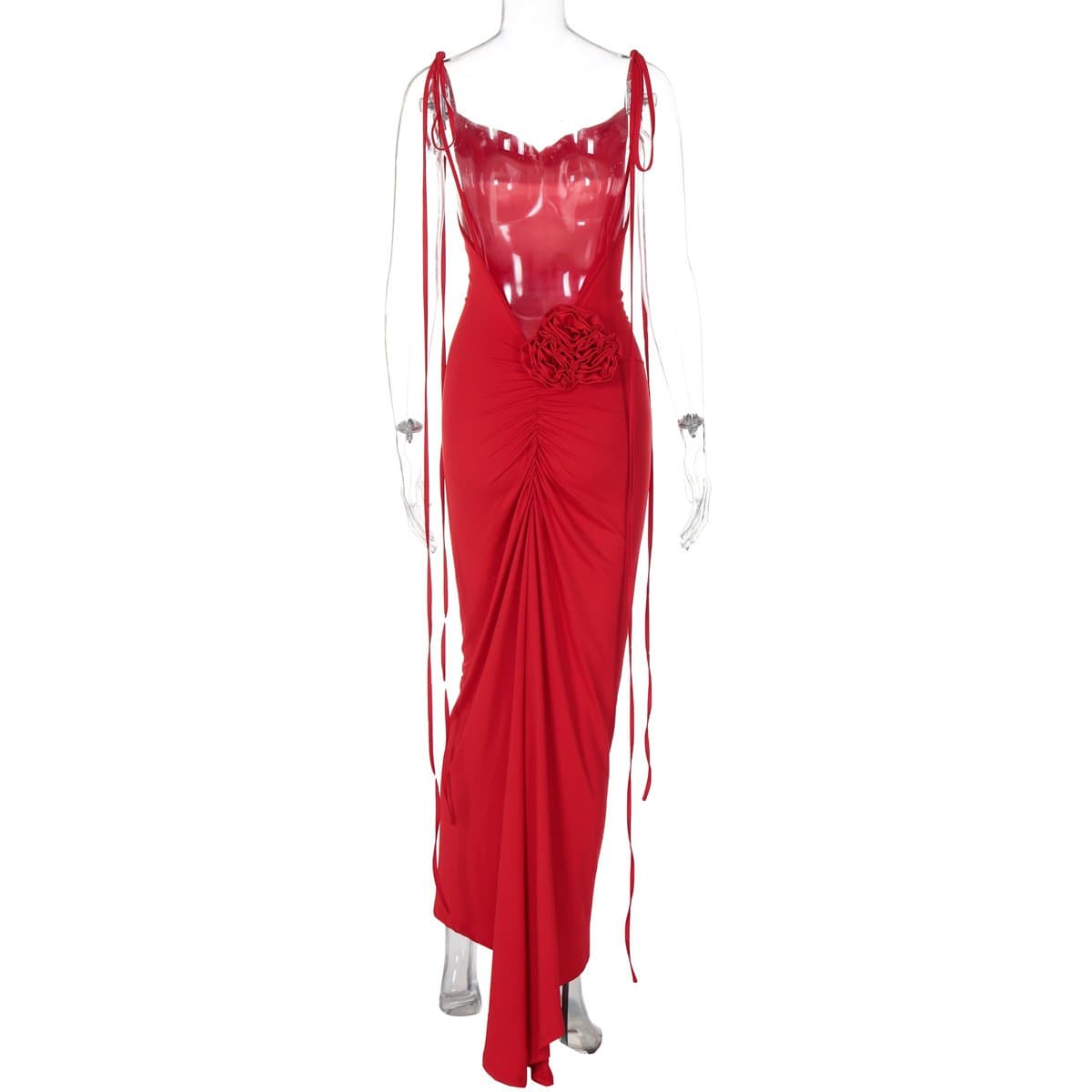 The Scarlet Rose Self-Tie Open Back Maxi Gown - Fall & Holiday Gala Ready