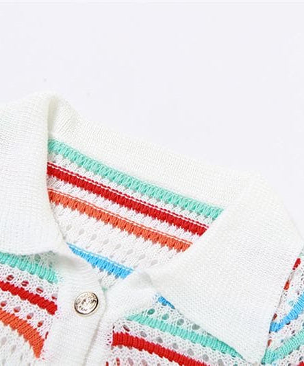 Coastal Chic Striped Crochet Knit Two-Piece Short Set – Your Go-To for Fall Getaways & Sunny Escapes
