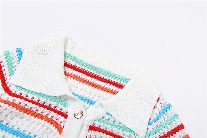 Coastal Chic Striped Crochet Knit Two-Piece Short Set – Your Go-To for Fall Getaways & Sunny Escapes