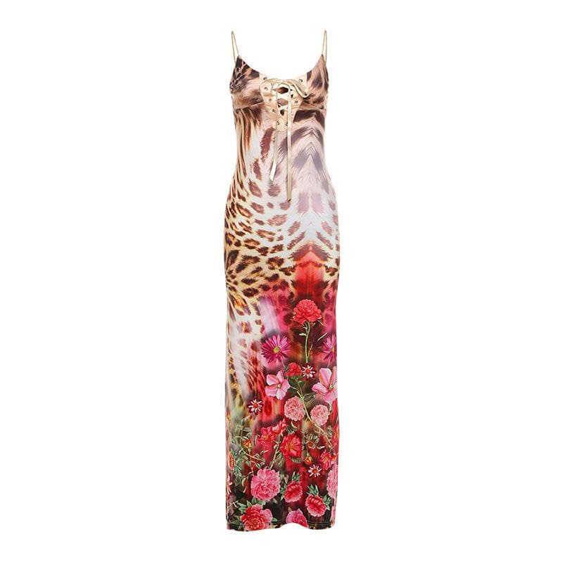 Wild Orchid Leopard Print Lace-Up Cami Maxi Dress - Your Chic Fall Getaway & Party Statement