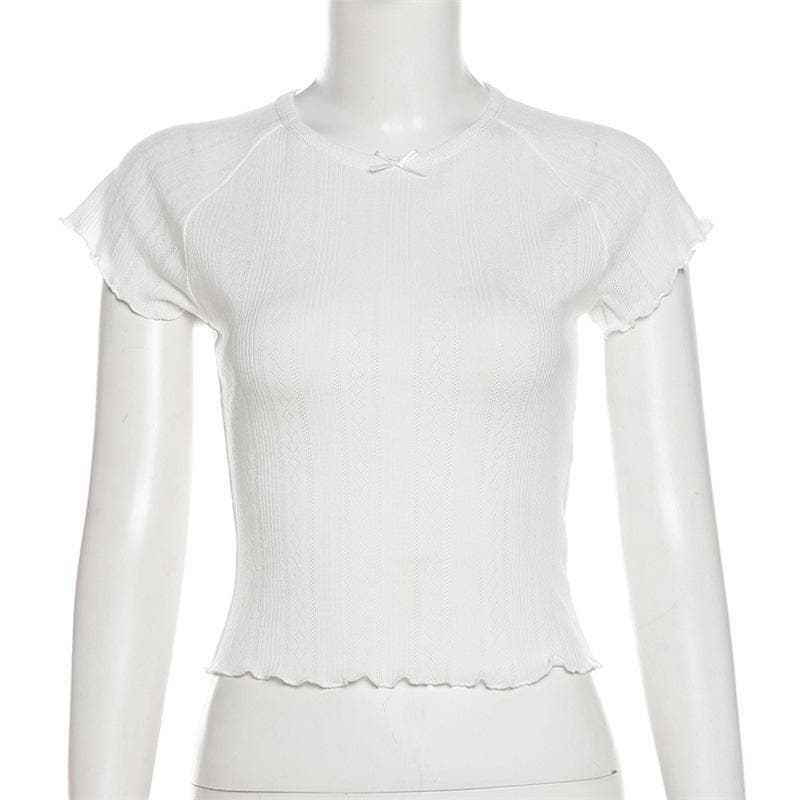Coquette Chic Ruffle Knit Crop Top - Y2K Inspired Bow Detail Tee