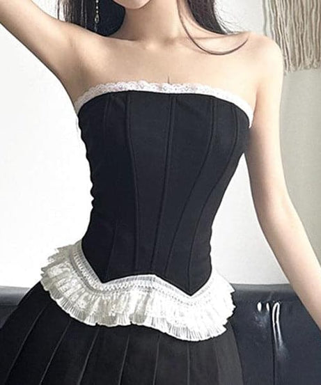 Chic Black & White Lace Ruffle Corset Top - Your Fall & Holiday Statement Piece