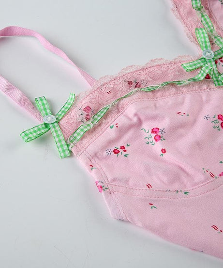 Sweetheart Pink Floral Cami Top with Gingham & Lace | Cozy Autumn Layering & Cottagecore Charm