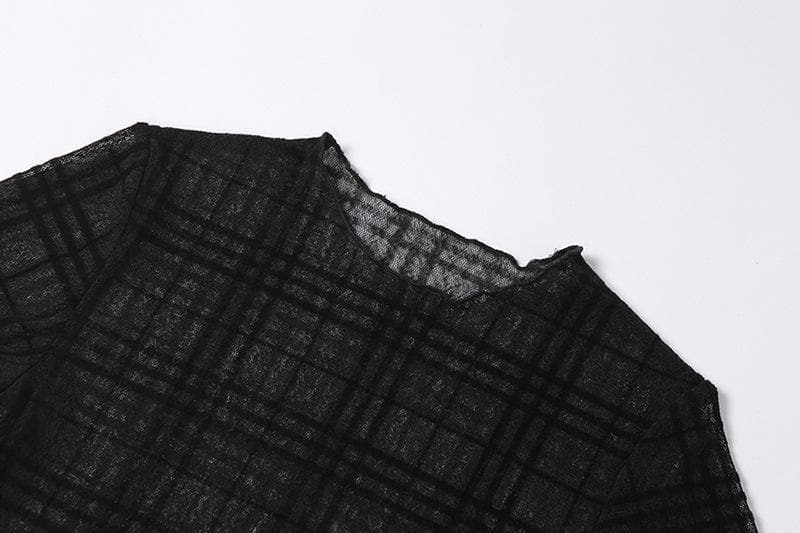 Spooky Chic Plaid Mesh Ruffled Mini Dress & Fingerless Gloves Set – Fall Party & Halloween Ready!