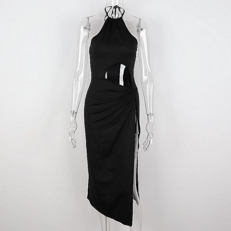 The 'Head-Turner' Black Halter Cutout Midi Dress | Your Ultimate Pick for Fall & Holiday Parties