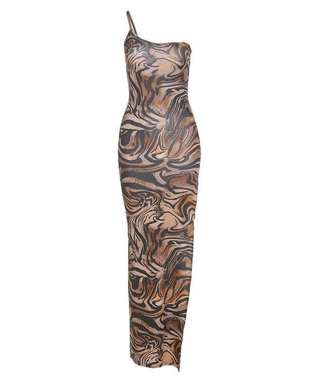 Effortless Chic One-Shoulder Swirl Print Maxi Dress - High Slit | Fall & Resort Ready