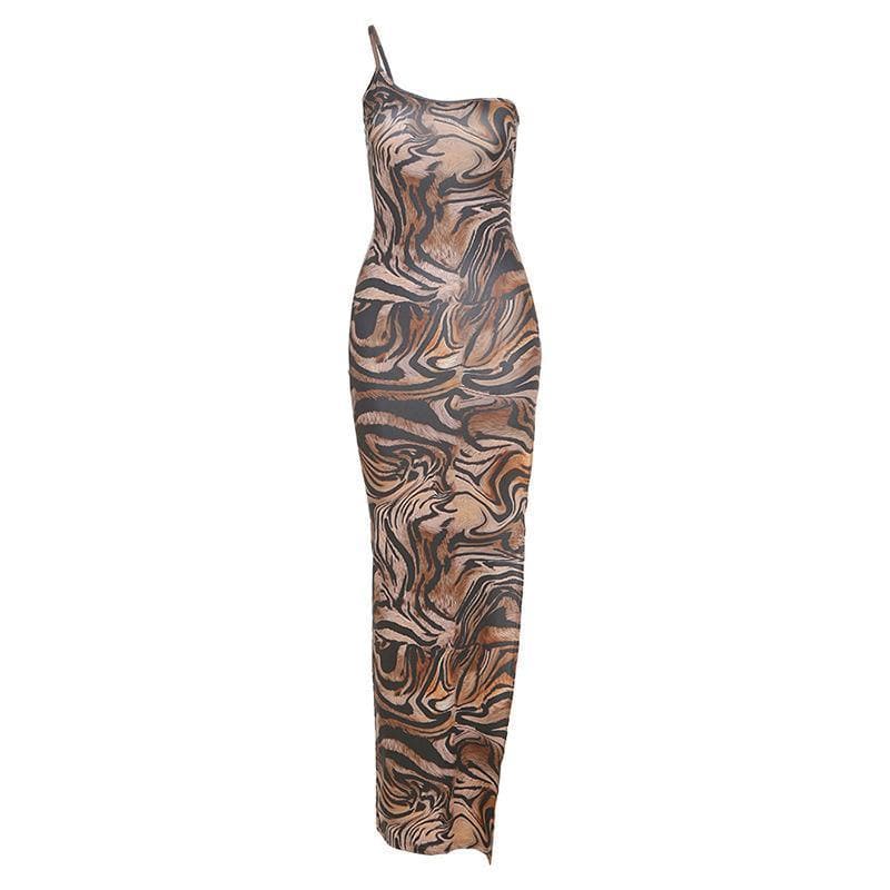 Effortless Chic One-Shoulder Swirl Print Maxi Dress - High Slit | Fall & Resort Ready