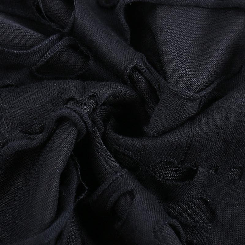 Spiked O-Ring Fishnet Goth Tank Top - Distressed Cut-Out Grunge & Punk Style for Fall & Halloween